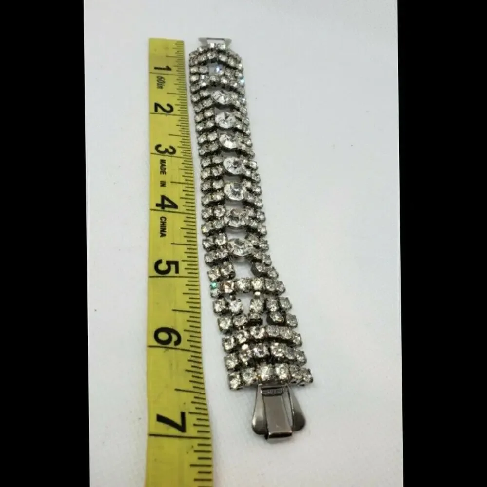 Vintage Bracelet Clear Rhinestone Chunky Wide Wedding Jewelry Juliana